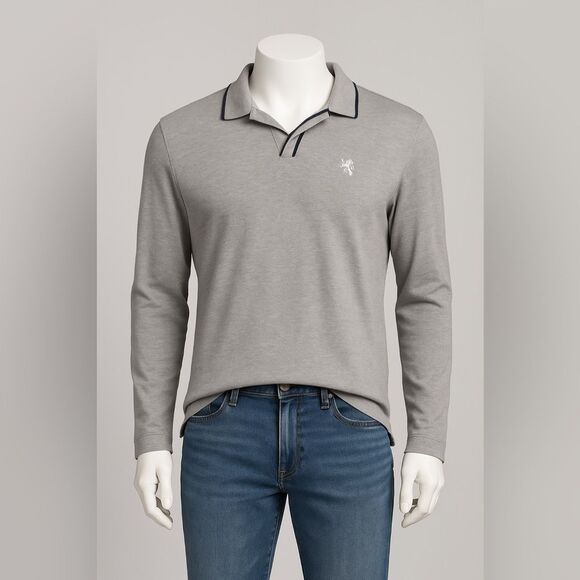 Express Gray Long Sleeve Polo Shirt Size M – Modern Fit – Send Me an Offer! - Picture 1 of 5